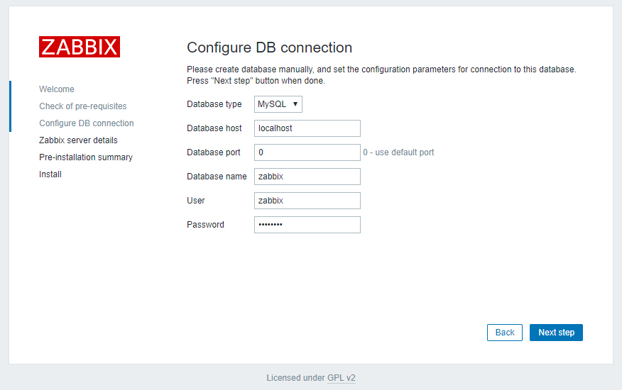 Zabbix DB Connection