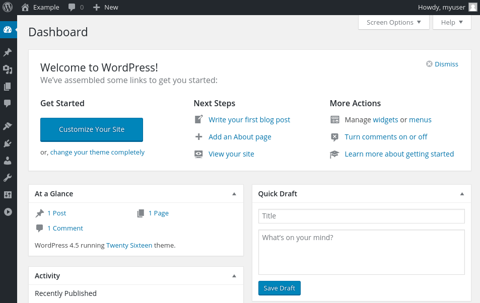 WordPress Admin Screen