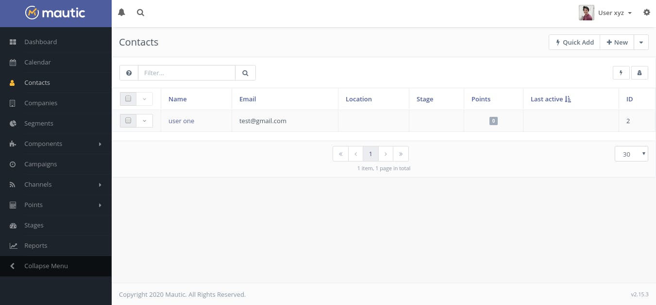 Mautic Contacts Panel