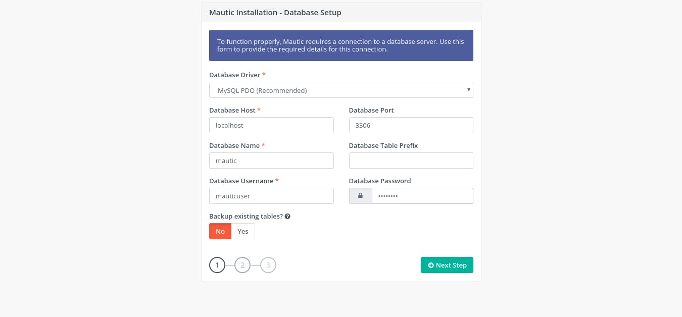 Mautic Installation - Database Setup