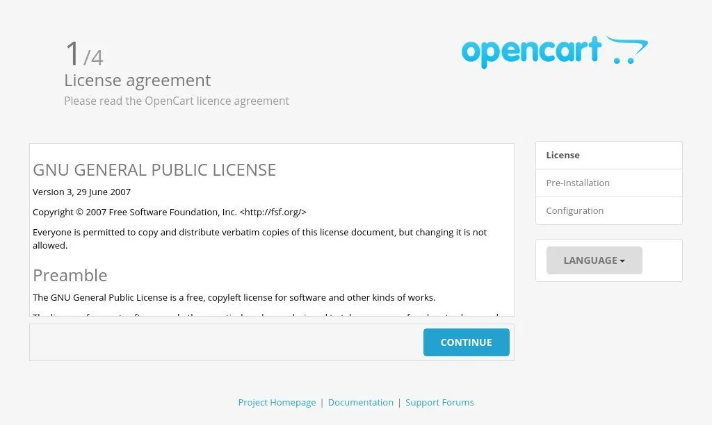 OpenCart License Agreement Tab