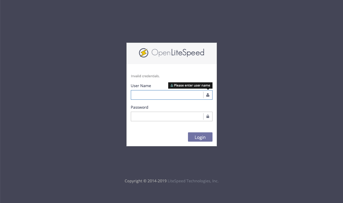 OpenLiteSpeed Admin Login