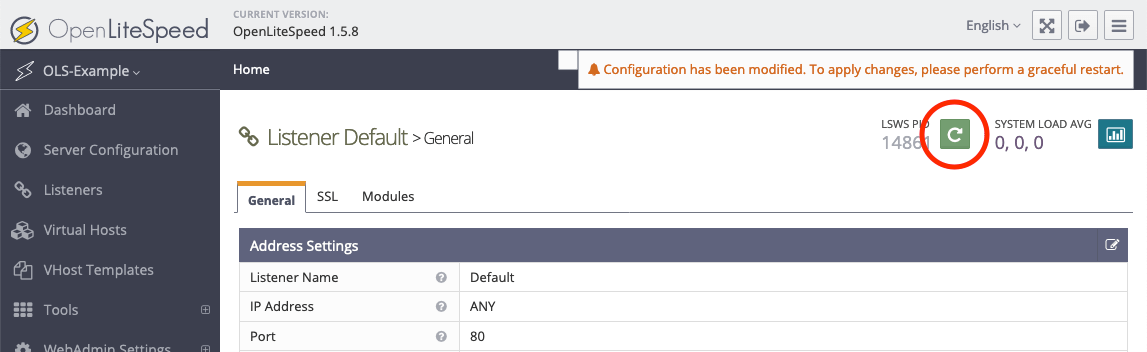 OpenLiteSpeed Restart
