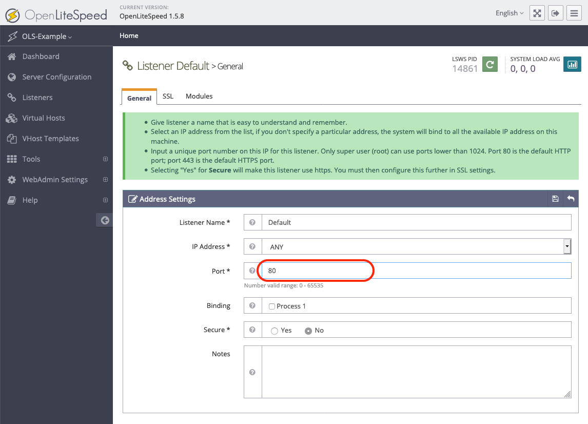 OpenLiteSpeed Listener Update