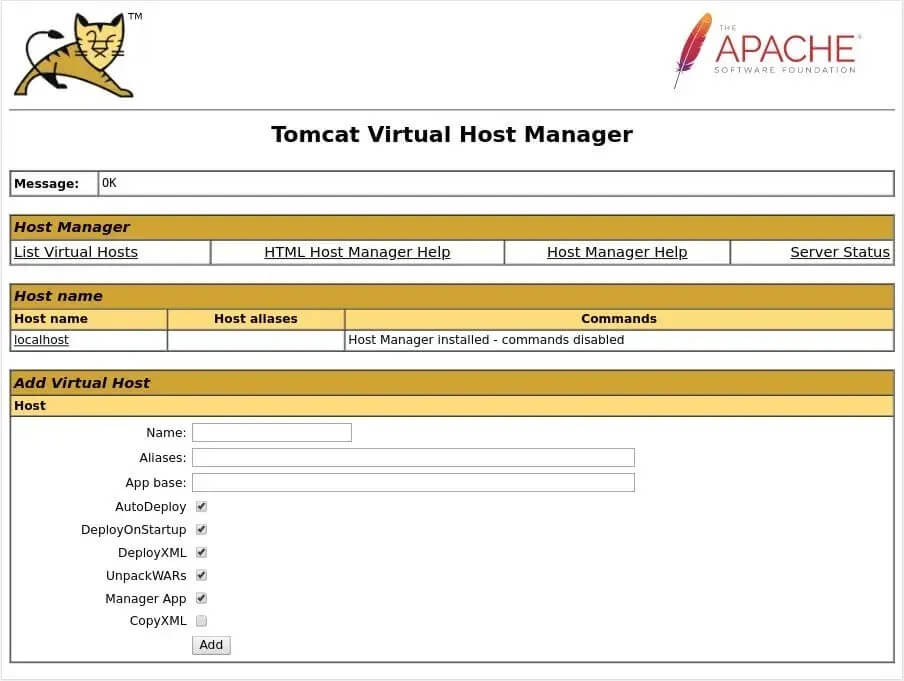 Tomcat Virtual Host Manager