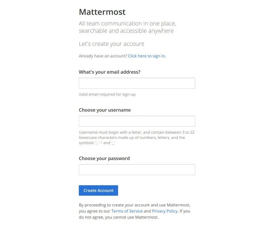 Mattermost-create-account