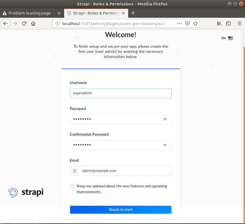 Strapi Admin Login