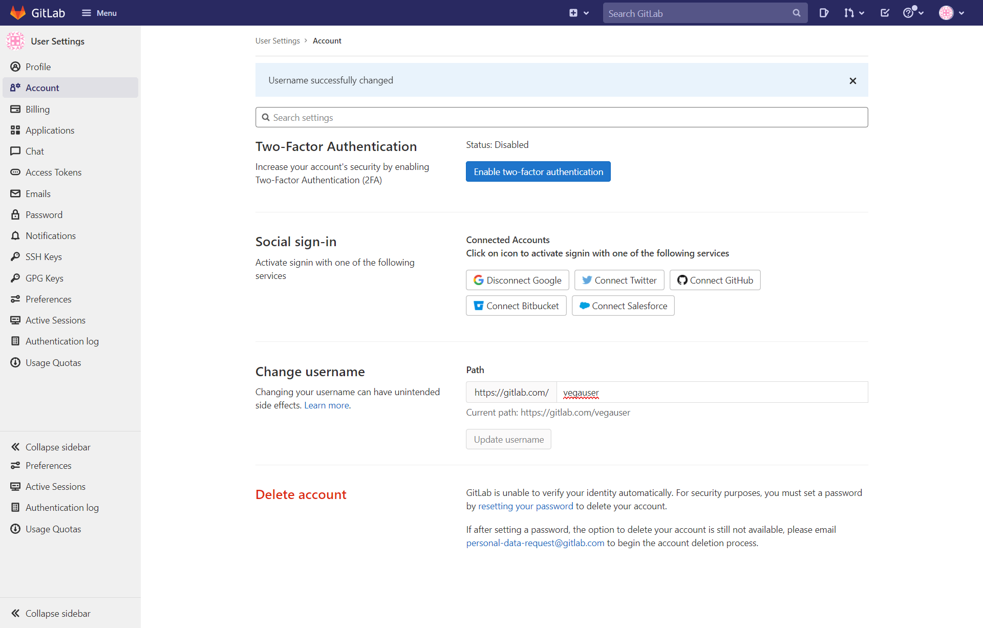 GitLab Account Page