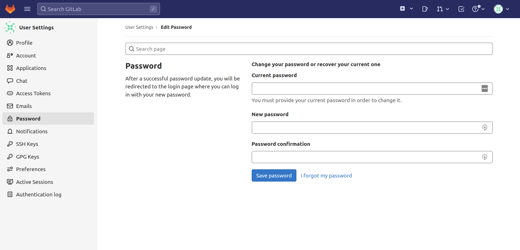 Edit Password Page
