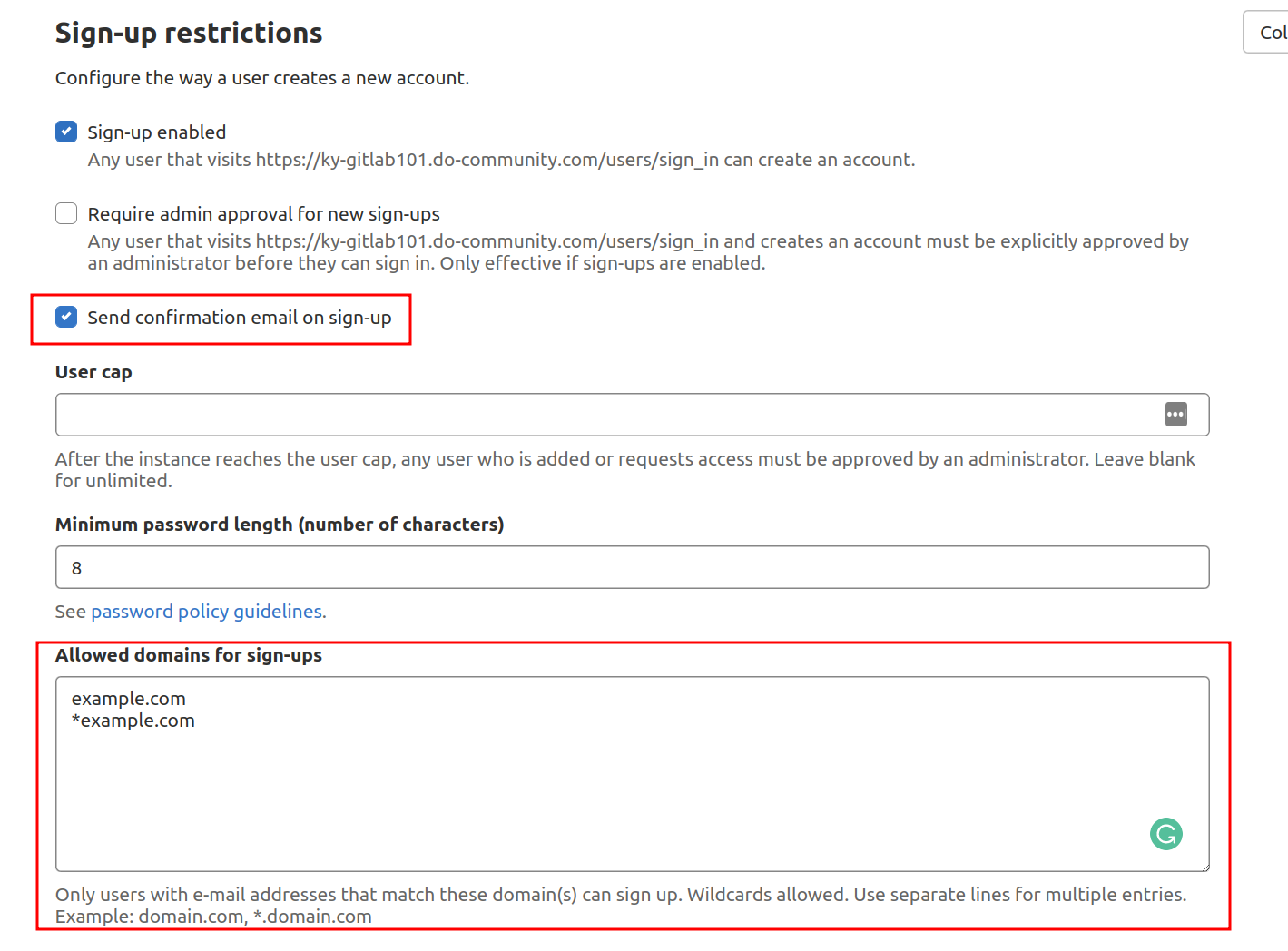 Restrict sign-ups by domain.