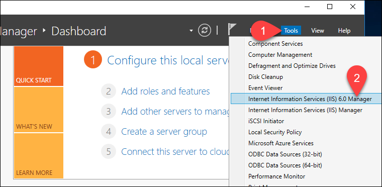 Select Tools->Select IIS 6.0 Manager