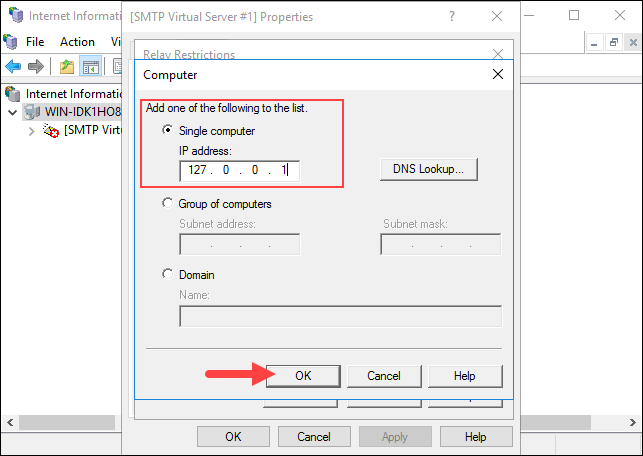 Enter IP Address in Single Computer->Click on OK