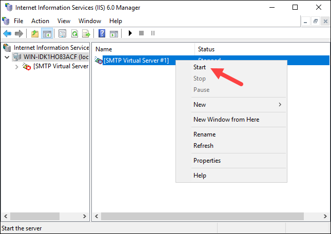 Select Stop from Context Menu->Click on Start