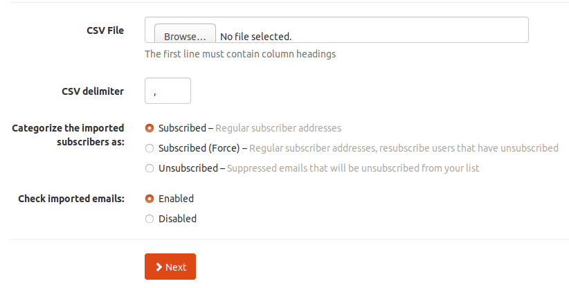 Mailtrain import subscribers from CSV file