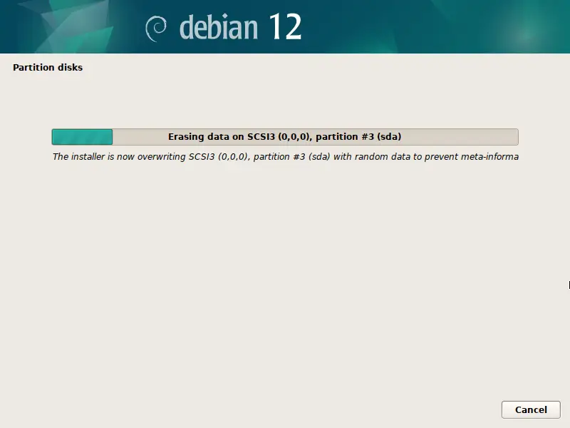 Erasing Data, partition #3(sda)