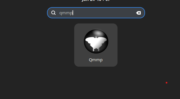 Screenshot demonstrating the launching of Qmmp player from the application menu on Ubuntu 22.04
