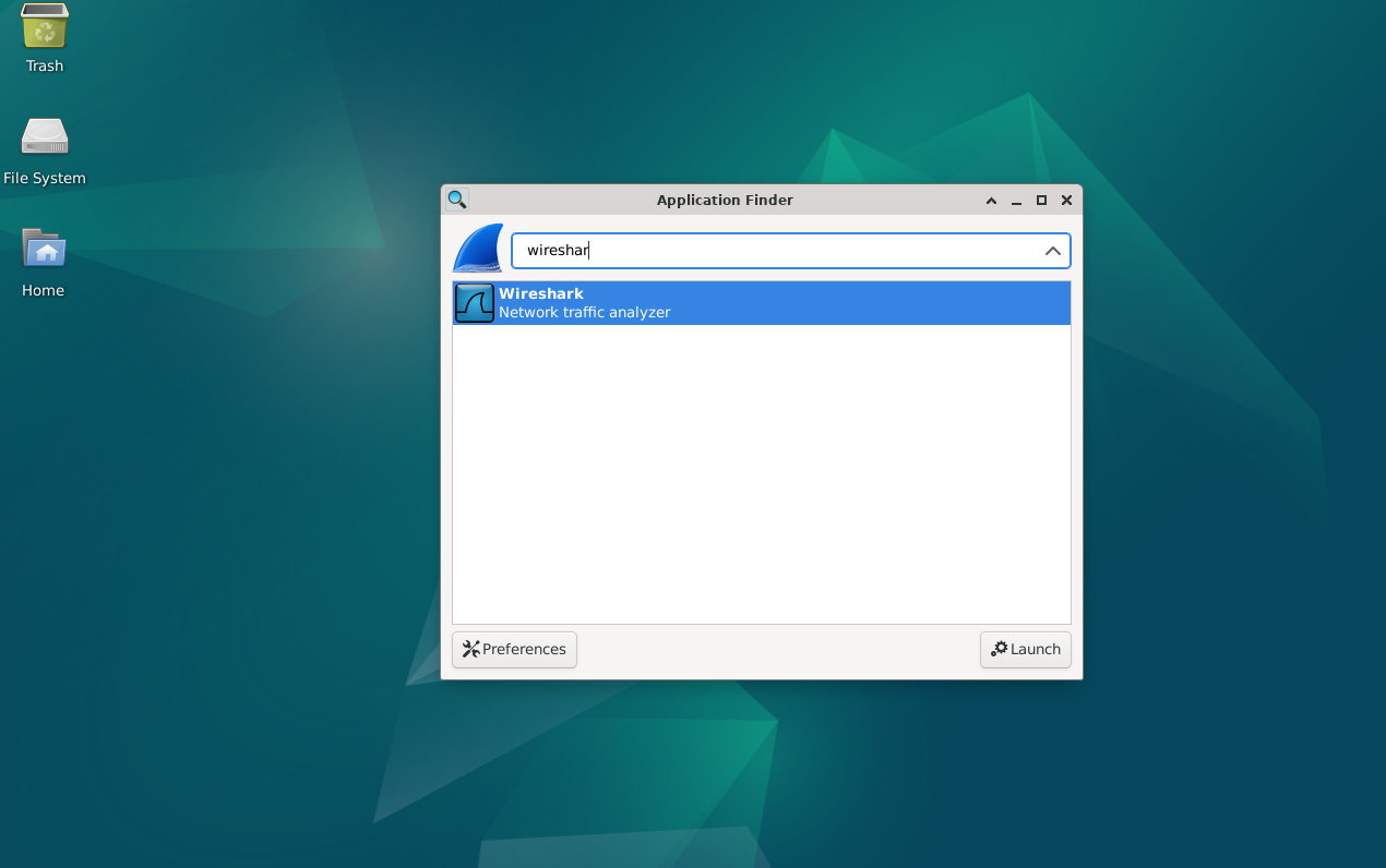 Wireshark application icon on Debian Linux desktop.