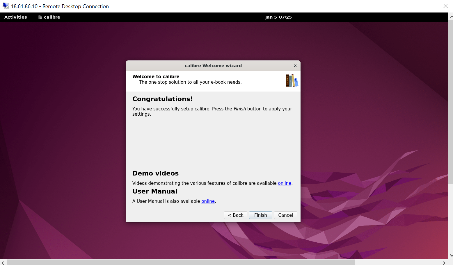 Finished configuring Calibre on Ubuntu 22.04 or 20.04 - Example 3.