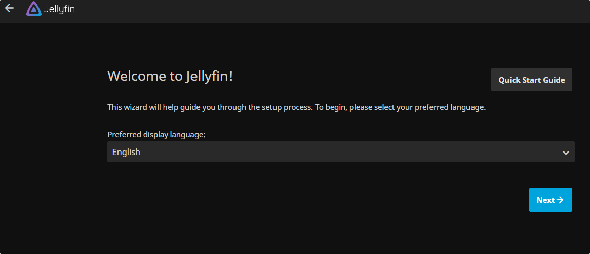 Jellyfin Welcome Page