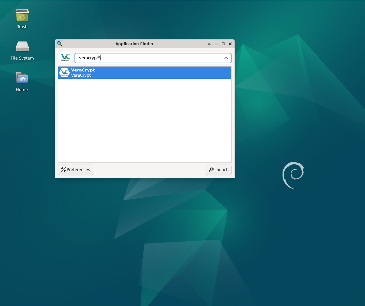 VeraCrypt application icon on Debian Linux, ready for launch.
