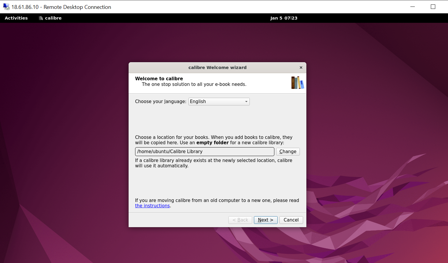 First-time setup example for Calibre on Ubuntu 22.04 or 20.04.