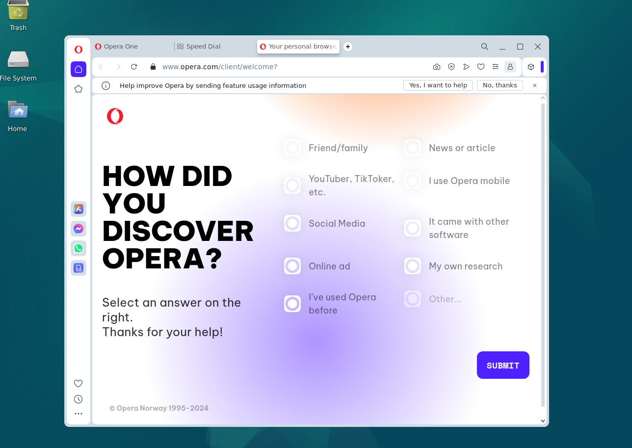 Opera Browser Welcome Page