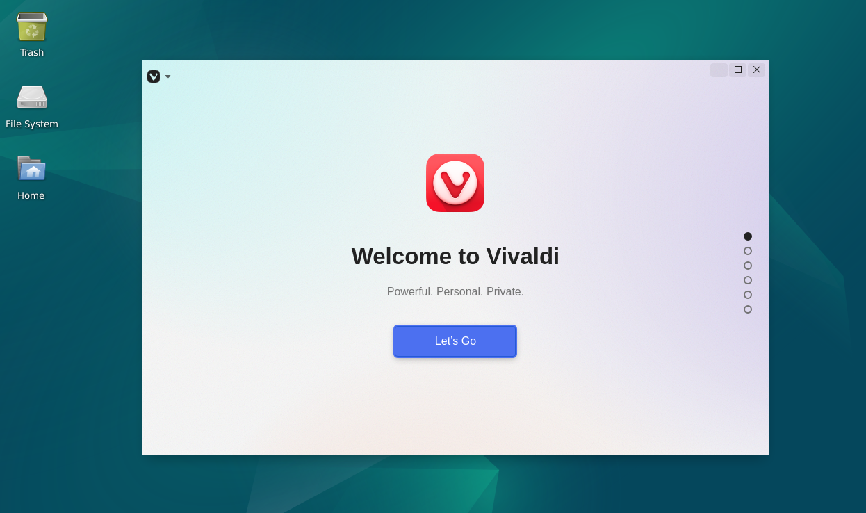 Screenshot showcasing the launch process of Vivaldi Browser on Debian 12, 11 or 10 desktop.
