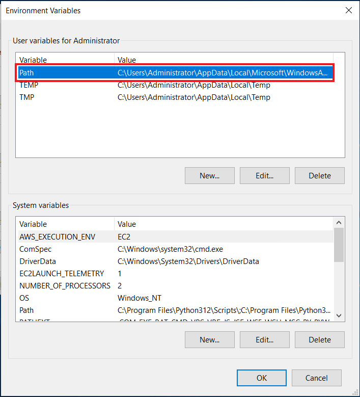 Environment Variables list Path variable