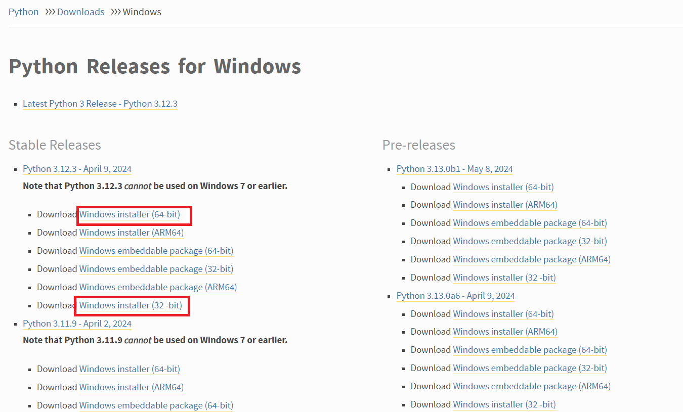 Python executable download page 64 and 32 bit