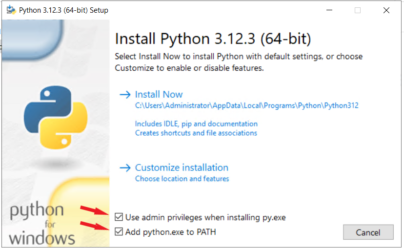 Python installer admin privileges and path