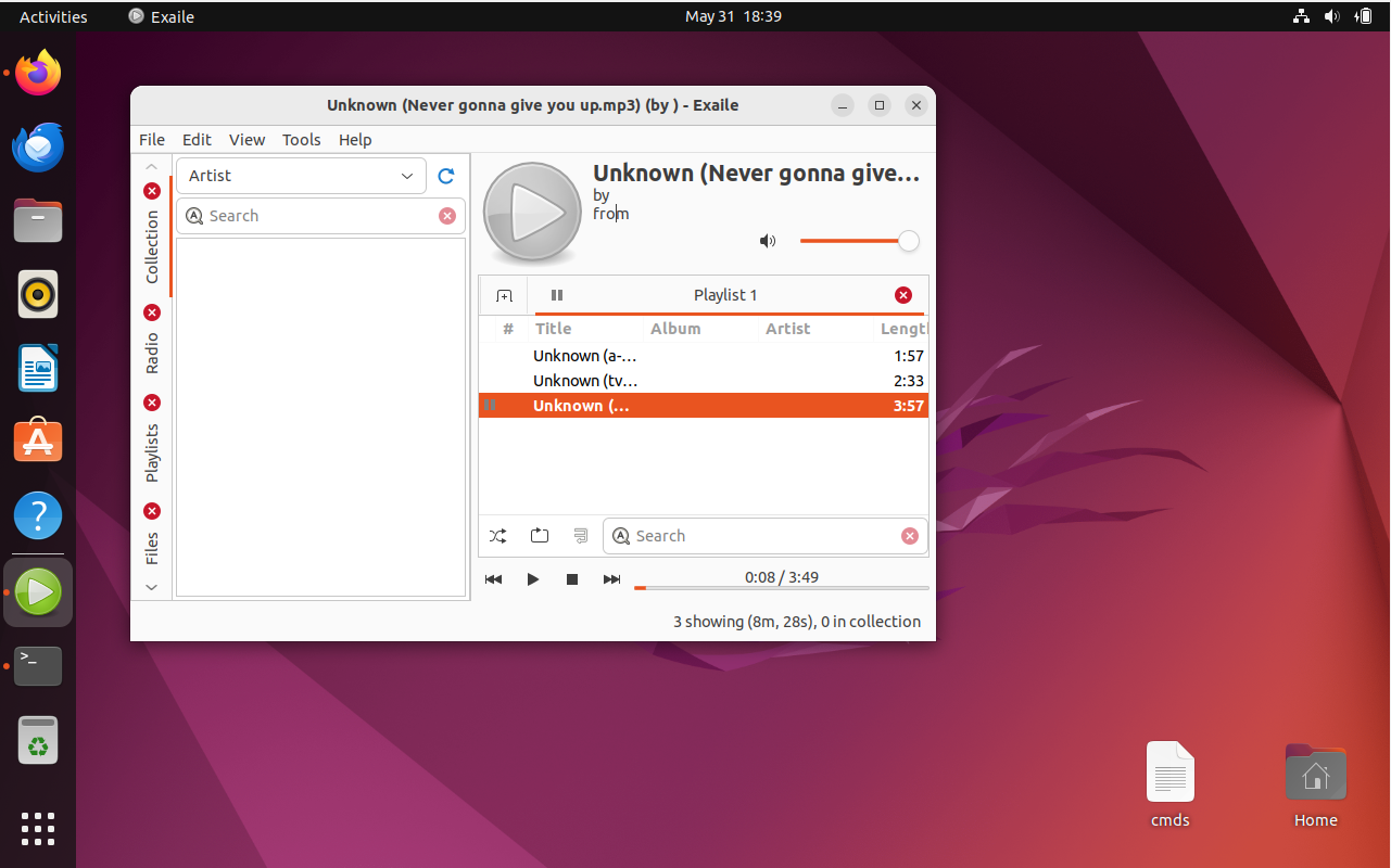 Successful installation of Exaile Music Player on a system running Ubuntu 22.04