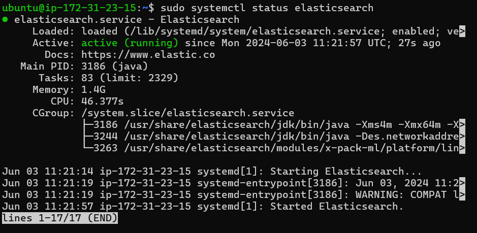 Verifying Systemd Service Status of Elasticsearch 8 on Ubuntu 22.04