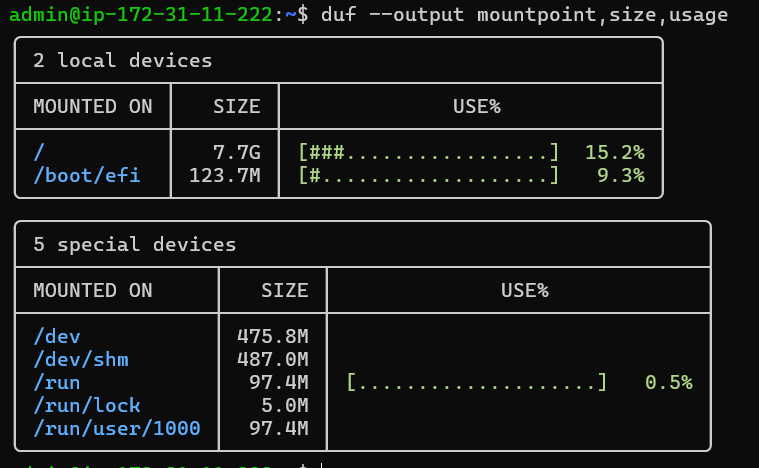 Output of running ‘duf –all’ command