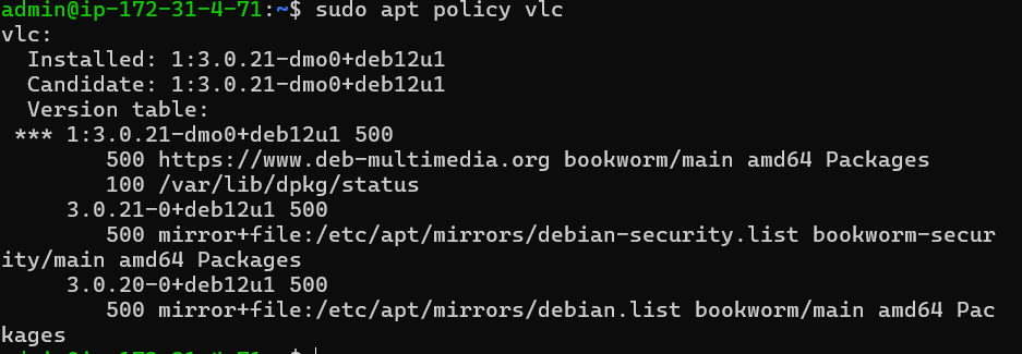 example searching for deb-multimedia version of vlc on debian linux