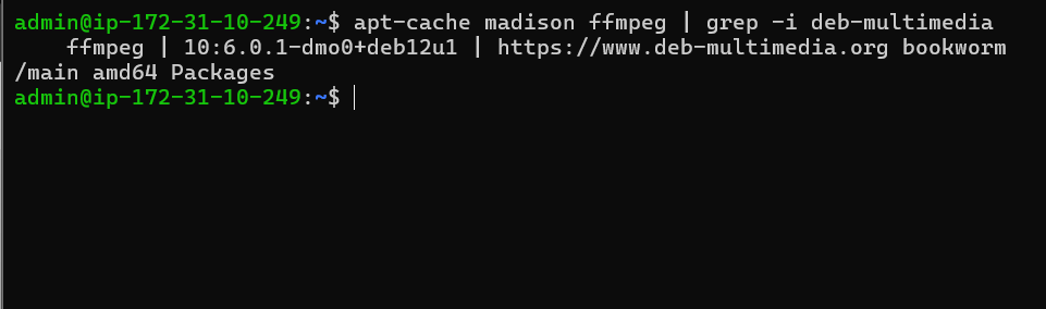 example searching for ffmpeg on deb-multimedia ppa on debian linux