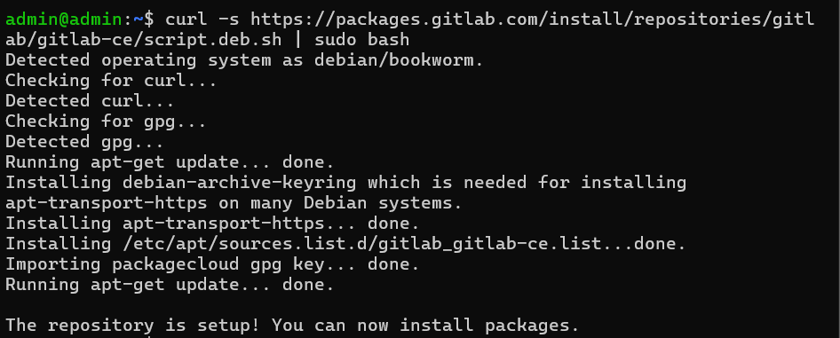 Screenshot of a GitLab repository imported using a bash script on Debian Linux.