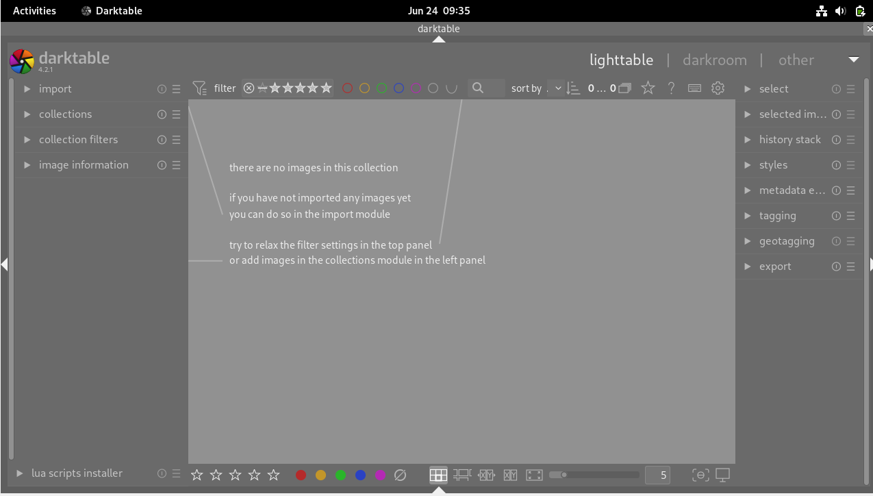 Open Darktable application on Debian Linux