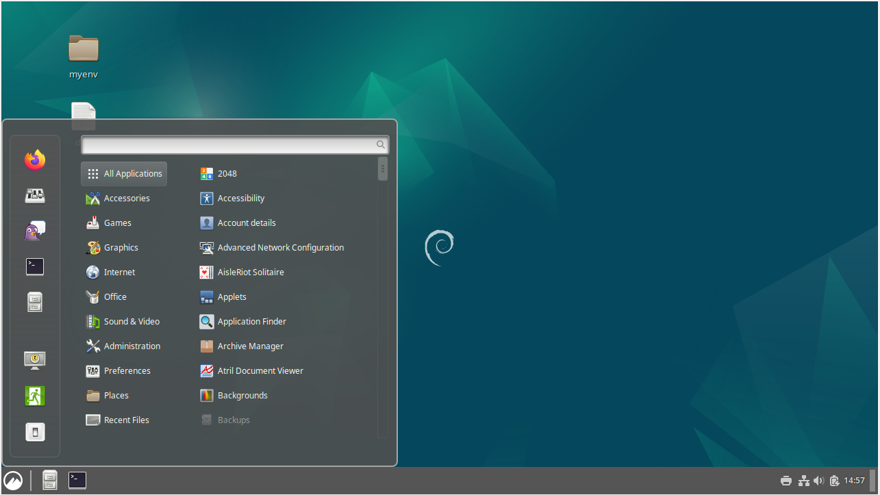 Cinnamon Desktop Environment menu