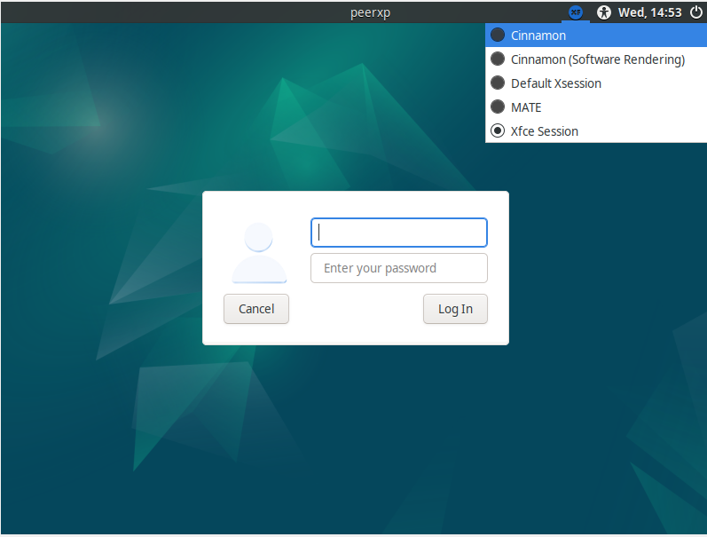 The process of changing to the Cinnamon Desktop Environment during login on Debian 12