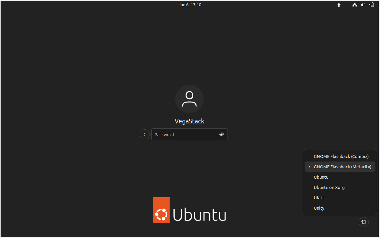 GNOME Flashback at the Ubuntu login screen