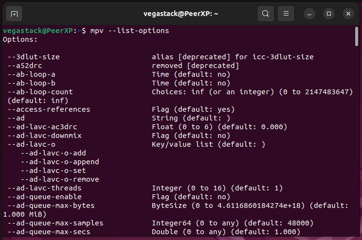 example of mpv in terminal on ubuntu linux