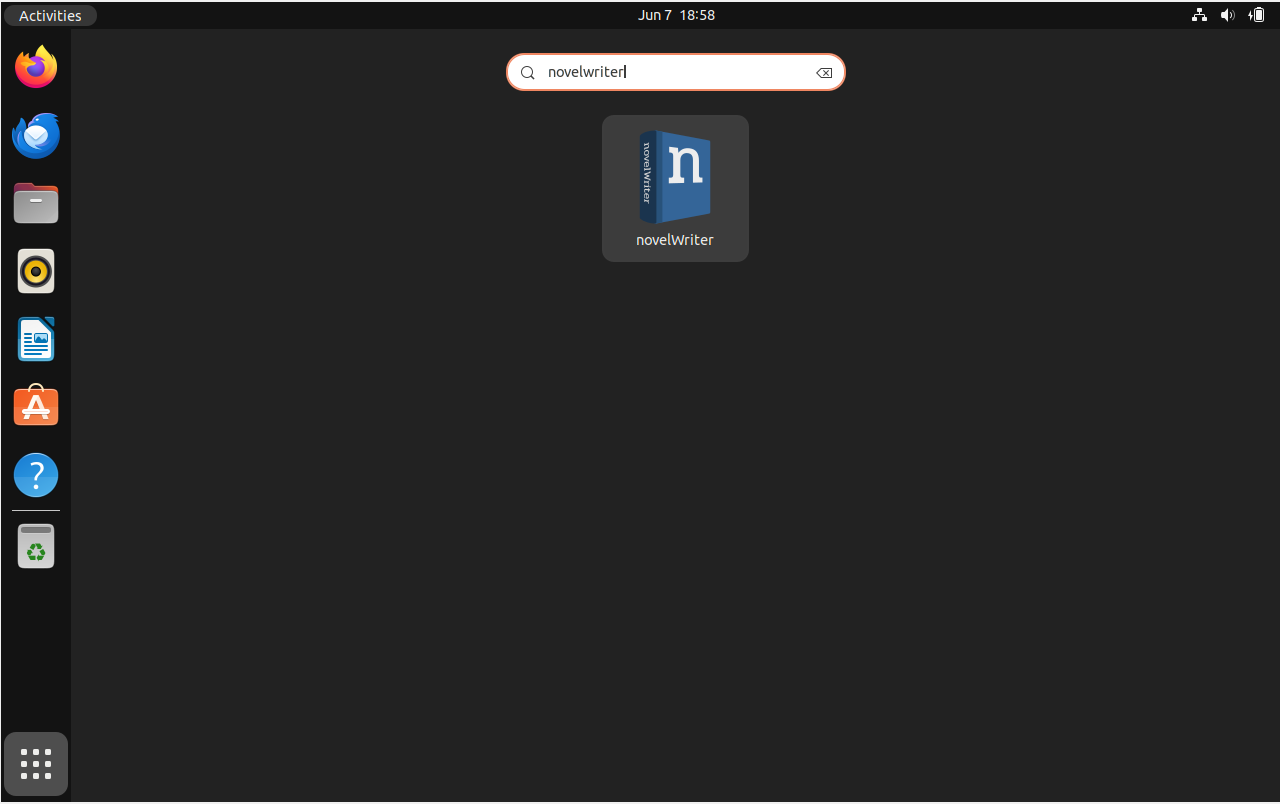 novelWriter application icon on Ubuntu 22.04 or 20.04 Linux desktop.