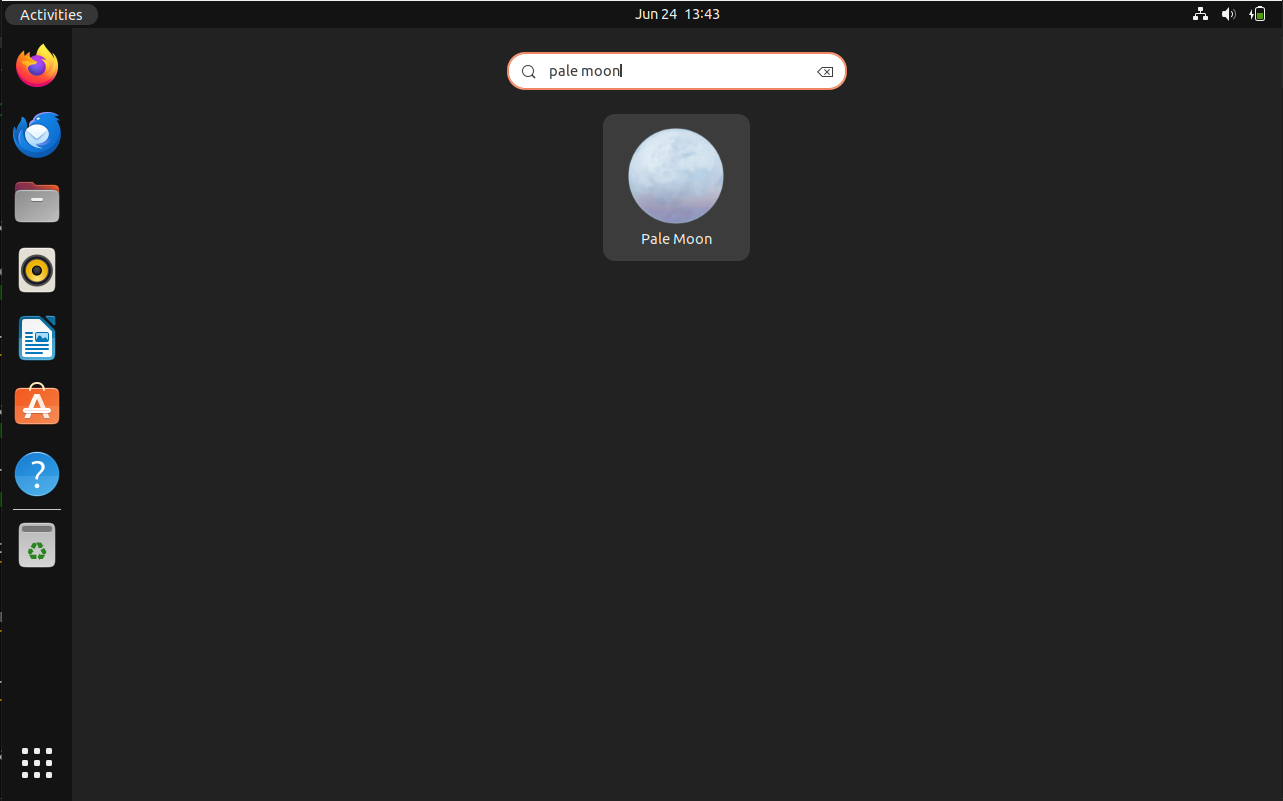 Pale Moon browser icon on Ubuntu 22.04, ready to be launched.