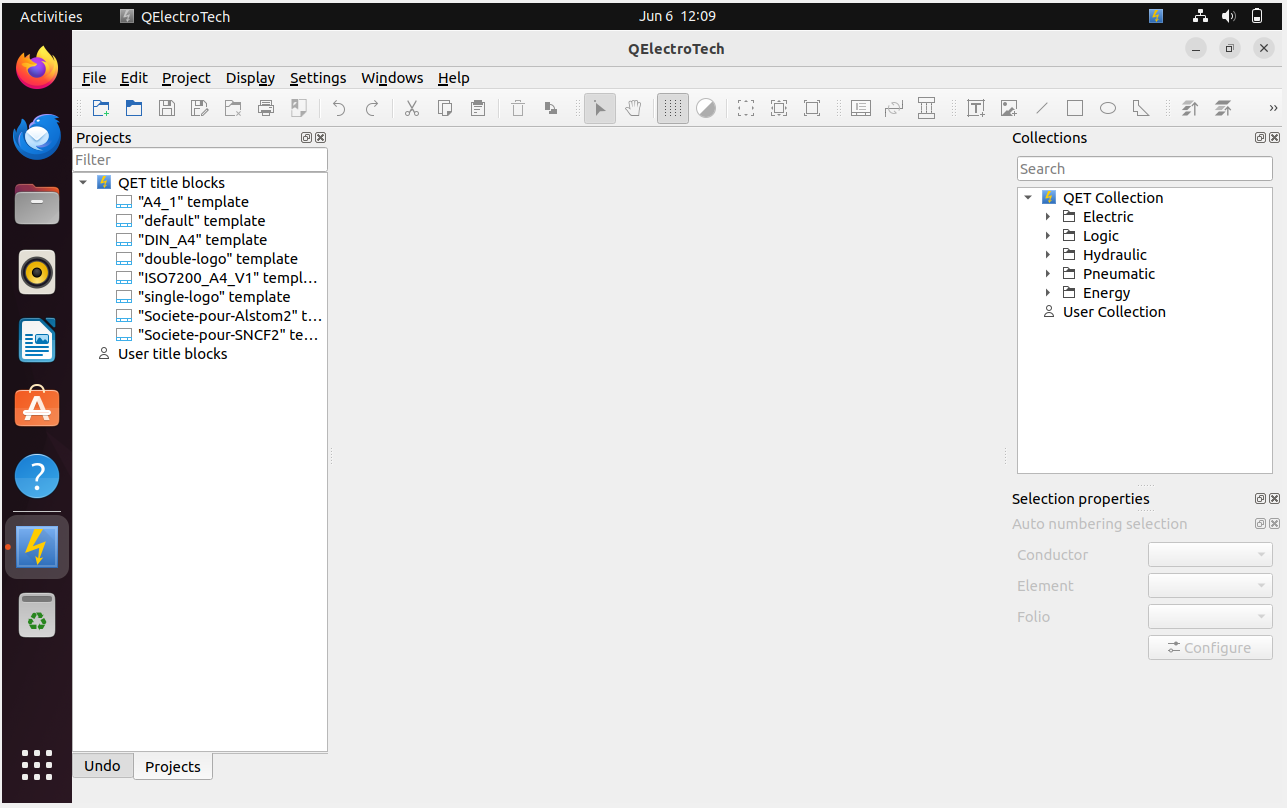 QElectroTech application open and ready on Ubuntu 22.04
