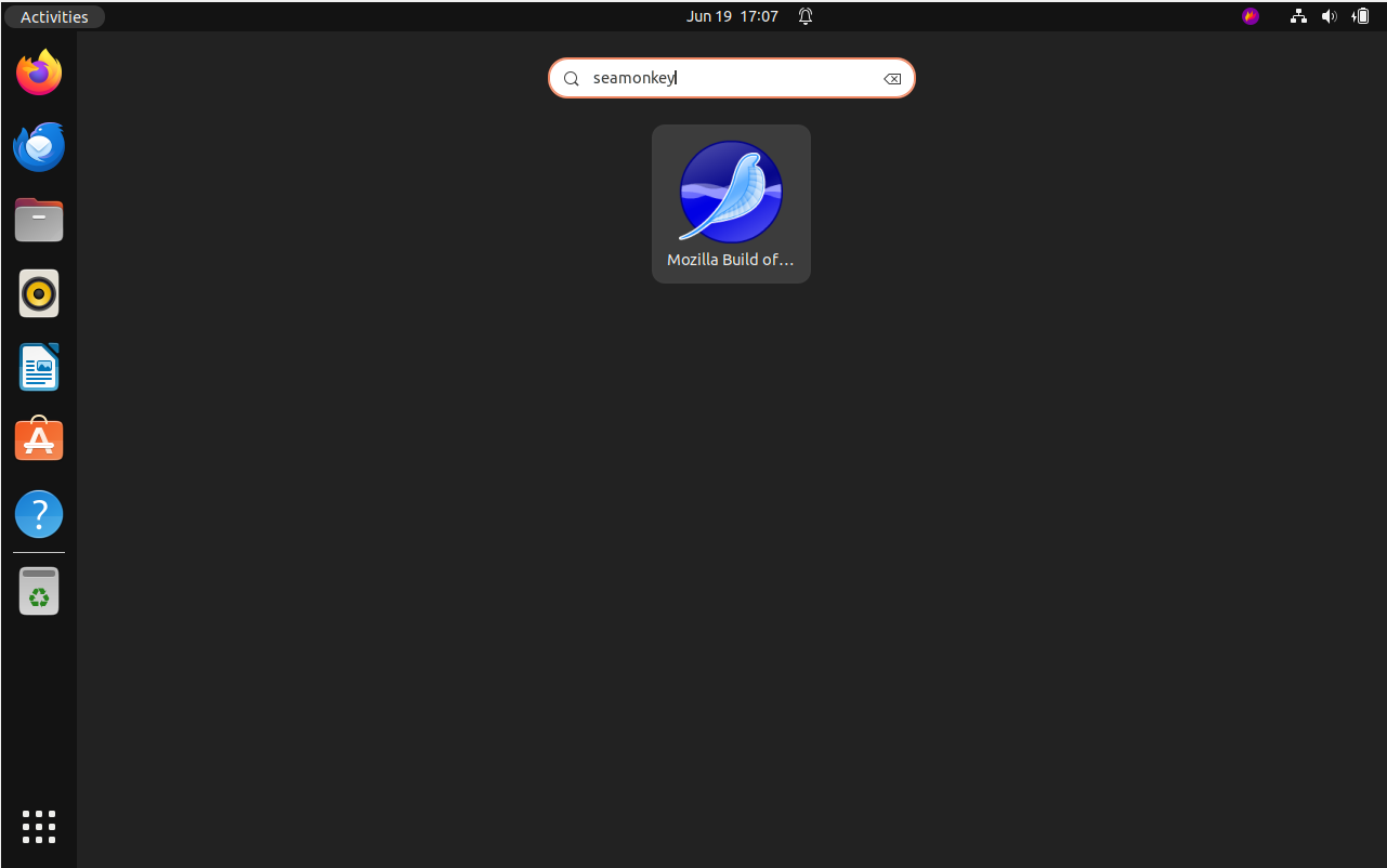 Mozilla build of SeaMonkey on Ubuntu 22.04 or 20.04 with launch icon.