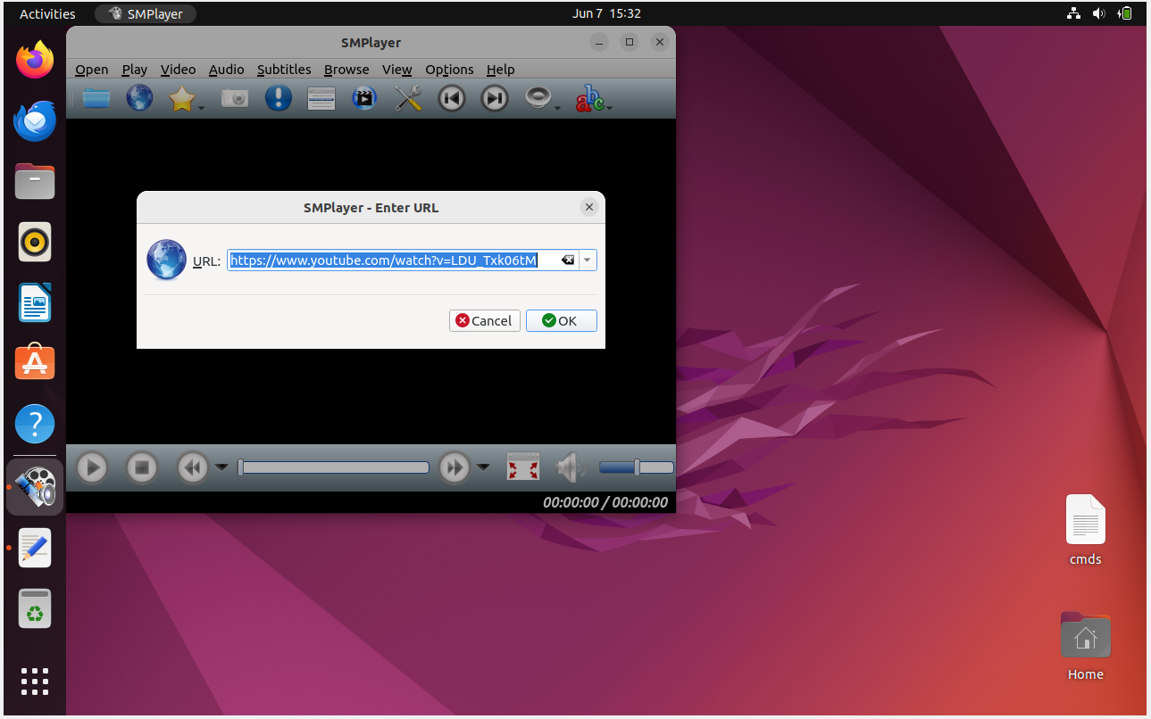 SMPlayer interface on Ubuntu 22.04 after successful installation and launch.