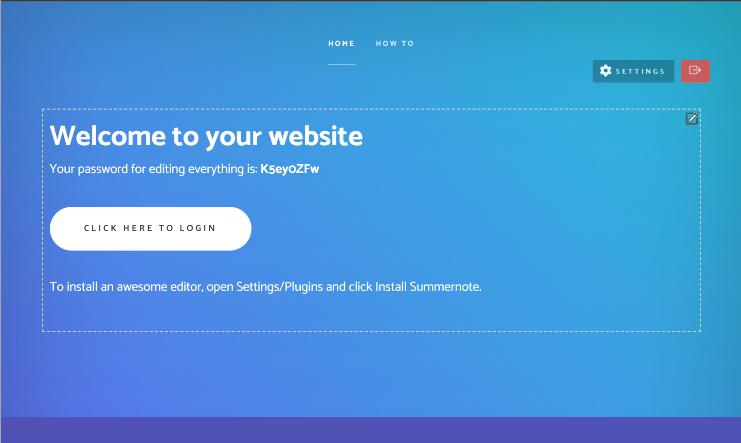 Screenshot showcasing the default landing page of WonderCMS on Ubuntu 22.04 or 20.04 with Nginx.