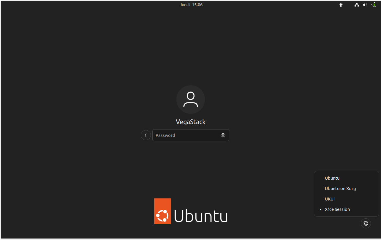 Change your desktop environment to XFCE at the Ubuntu 22.04 login screen.