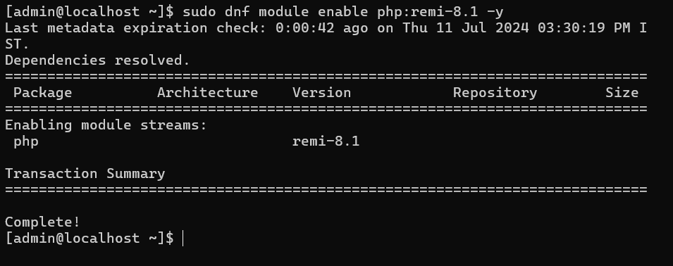 Enabling PHP 8.1 from Remi Repo in Terminal on AlmaLinux