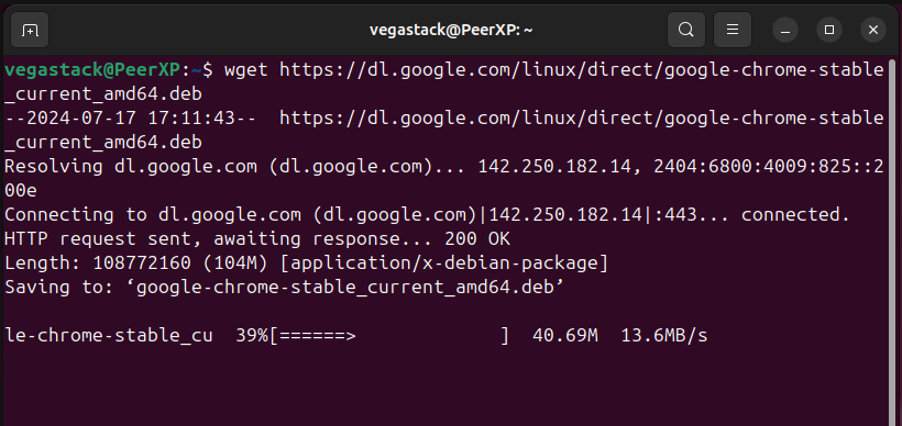 Downloading Google Chrome Deb file on Ubuntu through terminal 